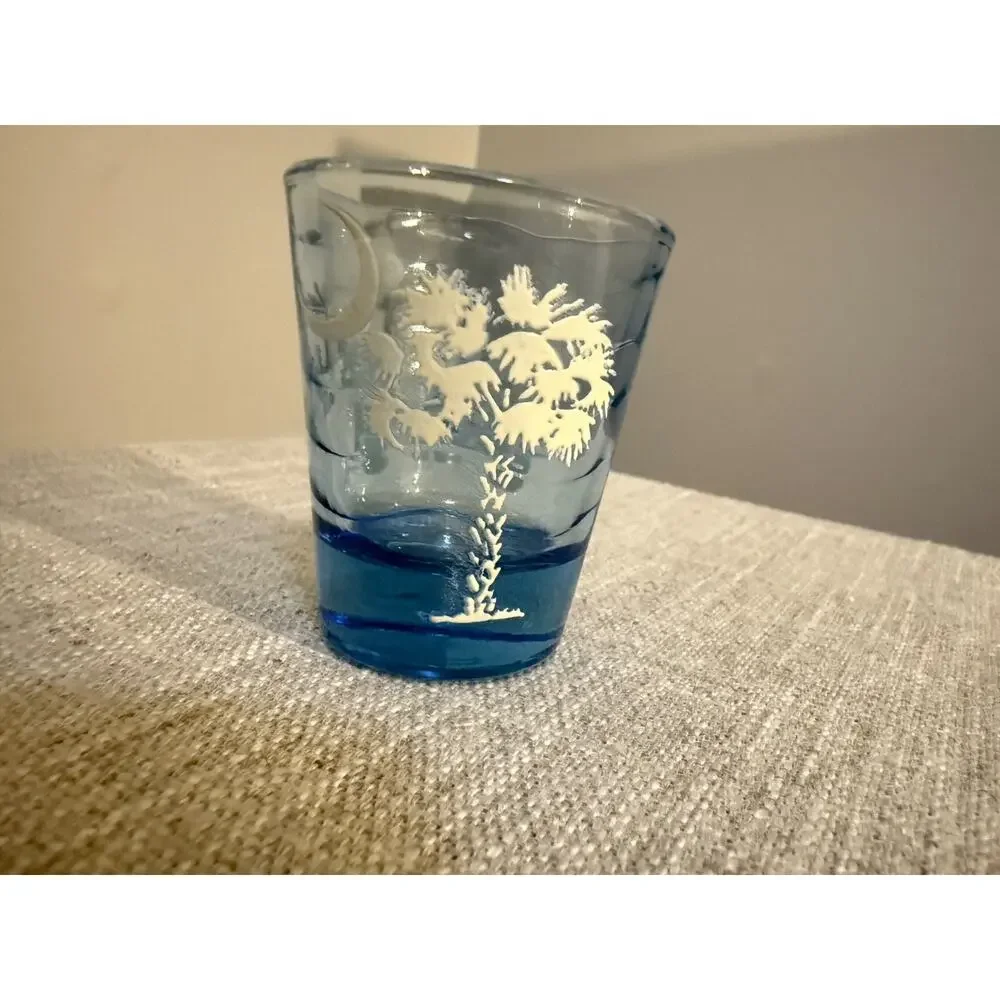 🌴 Myrtle Beach Blue Glass Shot Glass | Palm Tree & Moon | 2.5” Tall